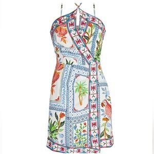 Tropical Tiles Embroidered Mini Dress Size S